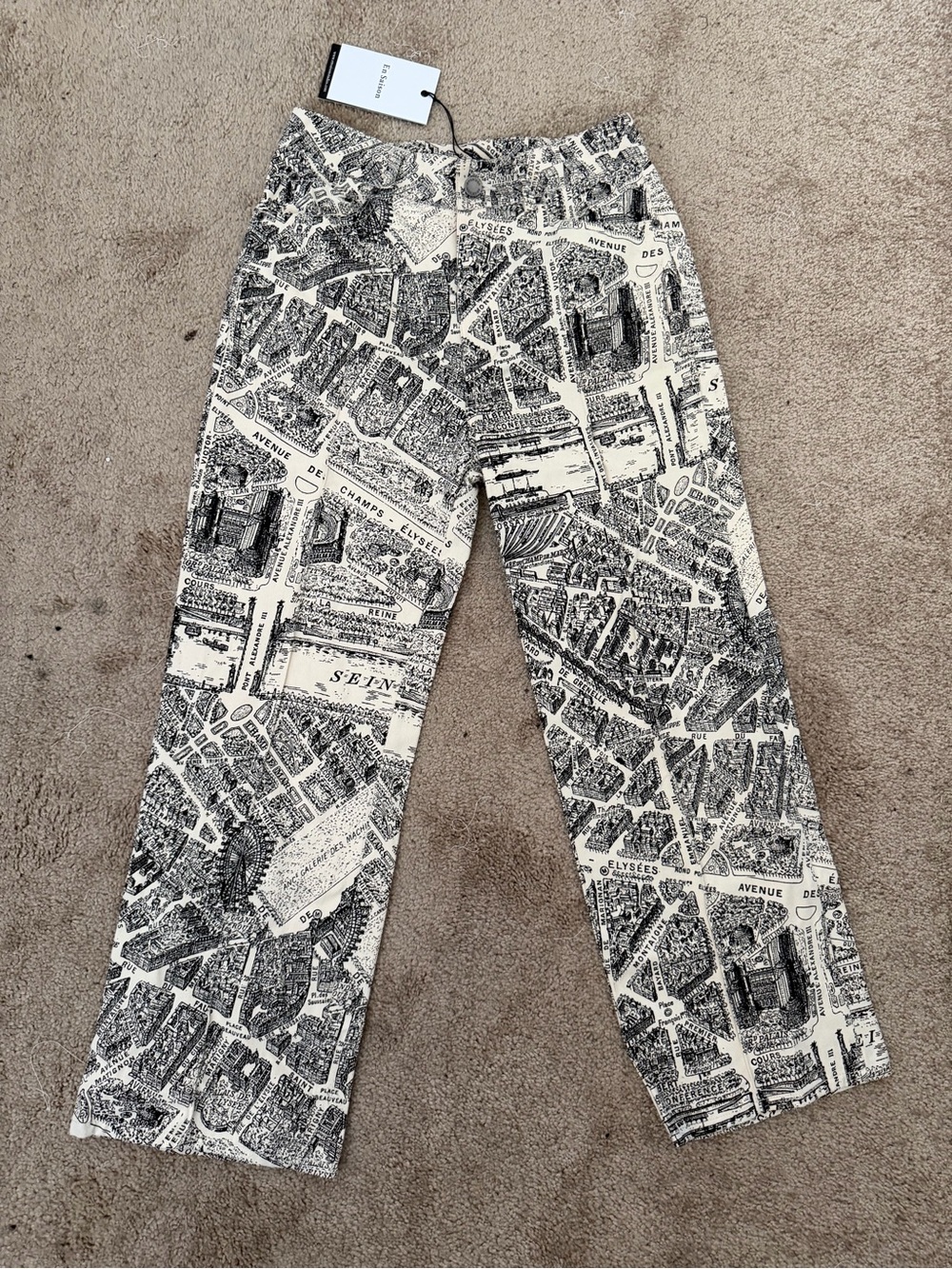En Saison Black & White Map-Print Straight Leg Chinos